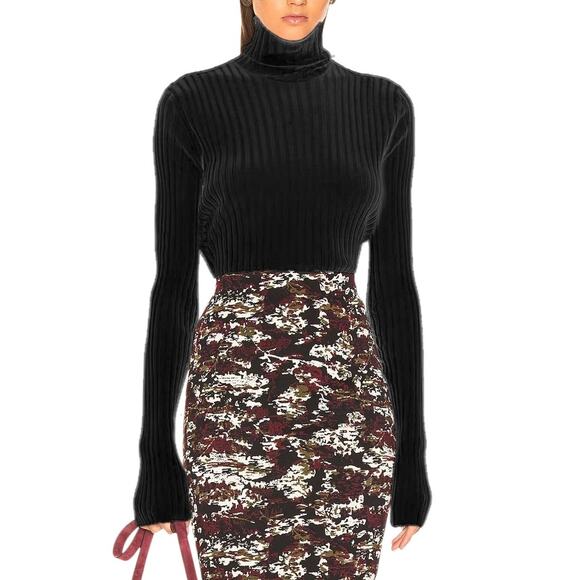 Victoria Beckham Polo Neck Top in Black Ribbed Knit Pullover Turtleneck Sweater - Picture 1 of 11